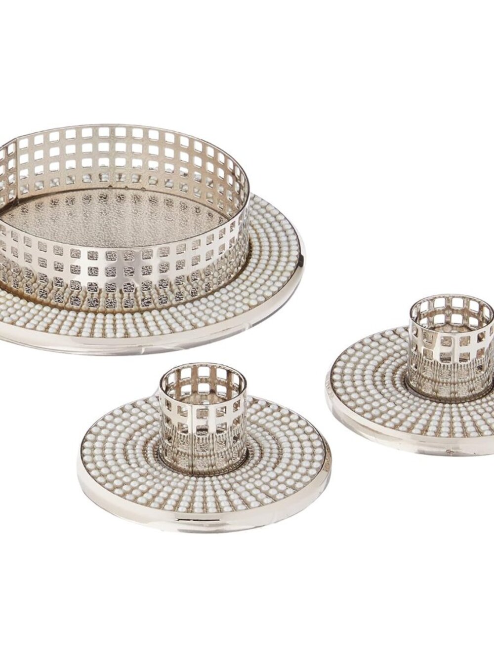 Vintage Pearl Wedding Accessories Unity Candle Holders, Set of 3